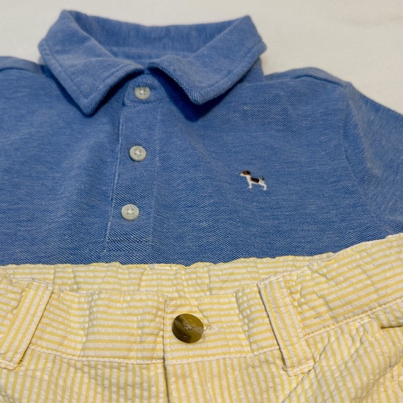 Janie and Jack Classic Blue Polo with Cream Shorts - Picture 3 of 5